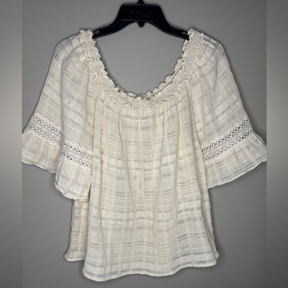 Max Studio Cream Textured Boho Top